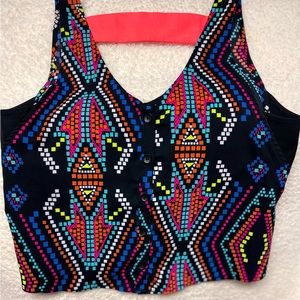 XHILARATION Crop tank top size M. Black with neon color design.